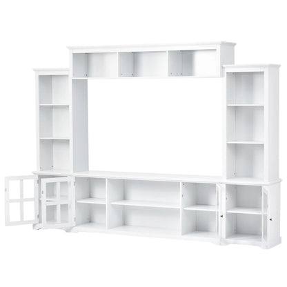 Entertainment Unit with Bridge, TV Console Table for TVs Up to 70, Two Pier Units