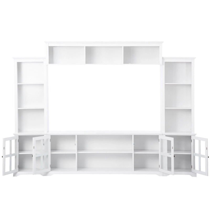 Entertainment Unit with Bridge, TV Console Table for TVs Up to 70, Two Pier Units