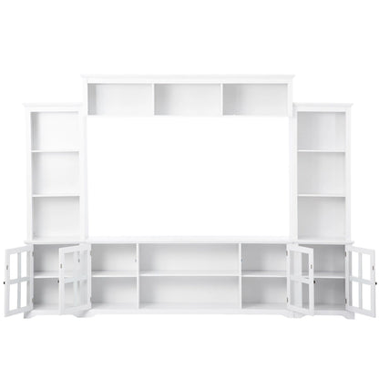 Entertainment Unit with Bridge, TV Console Table for TVs Up to 70, Two Pier Units