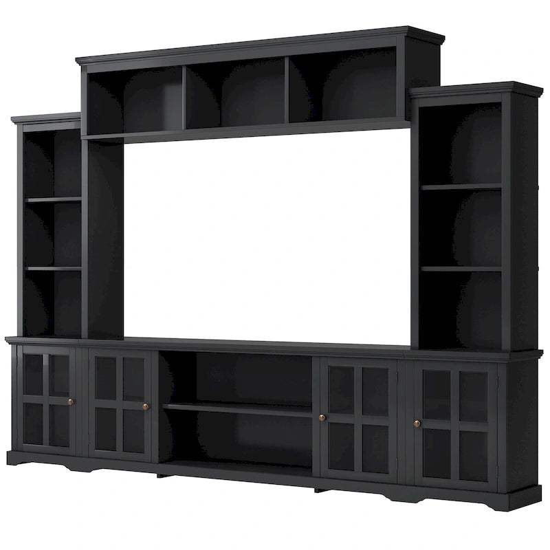 Entertainment Unit with Bridge, TV Console Table for TVs Up to 70, Two Pier Units