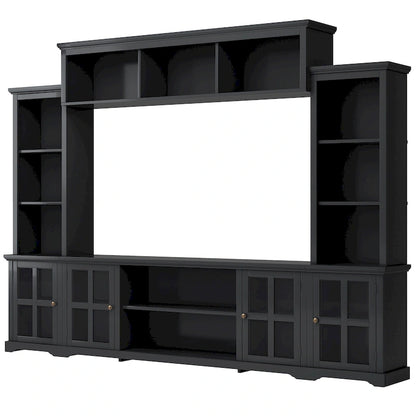 Entertainment Unit with Bridge, TV Console Table for TVs Up to 70, Two Pier Units