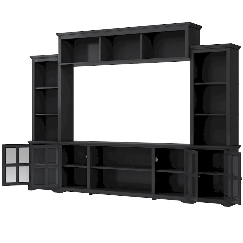 Entertainment Unit with Bridge, TV Console Table for TVs Up to 70, Two Pier Units