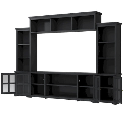 Entertainment Unit with Bridge, TV Console Table for TVs Up to 70, Two Pier Units