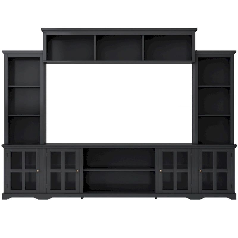 Entertainment Unit with Bridge, TV Console Table for TVs Up to 70, Two Pier Units