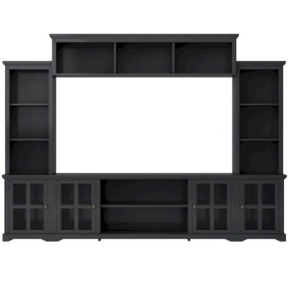Entertainment Unit with Bridge, TV Console Table for TVs Up to 70, Two Pier Units