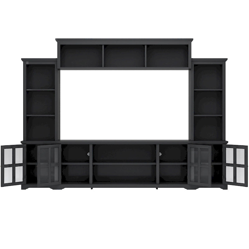 Entertainment Unit with Bridge, TV Console Table for TVs Up to 70, Two Pier Units