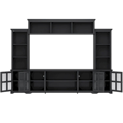 Entertainment Unit with Bridge, TV Console Table for TVs Up to 70, Two Pier Units
