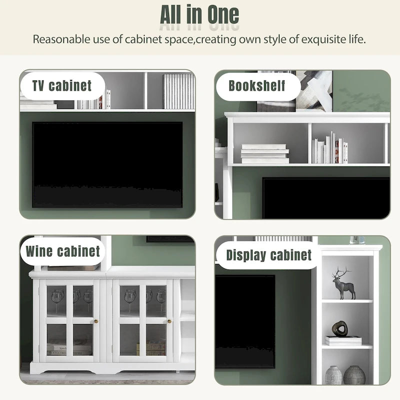 Entertainment Unit with Bridge, TV Console Table for TVs Up to 70, Two Pier Units