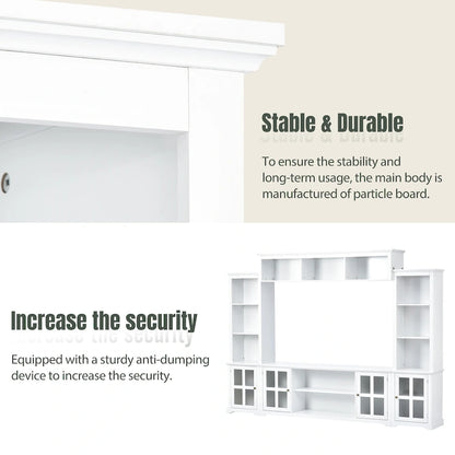 Entertainment Unit with Bridge, TV Console Table for TVs Up to 70, Two Pier Units