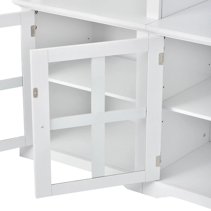 Entertainment Unit with Bridge, TV Console Table for TVs Up to 70, Two Pier Units