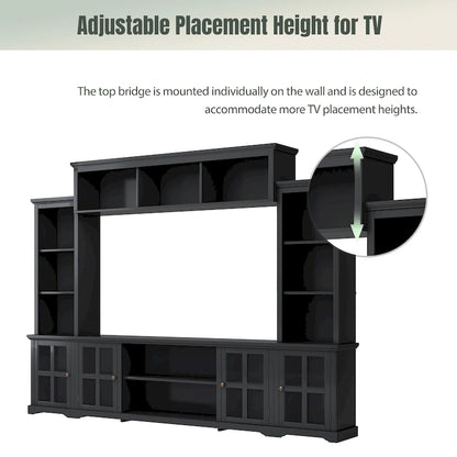 Entertainment Unit with Bridge, TV Console Table for TVs Up to 70, Two Pier Units