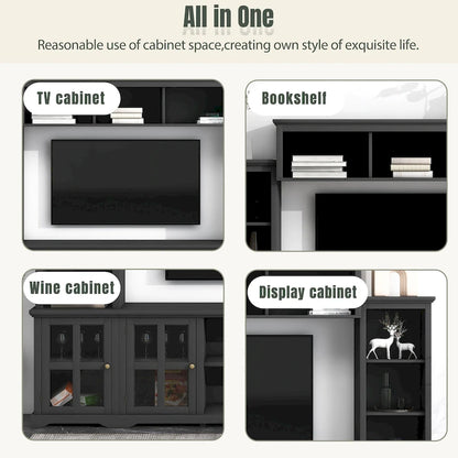 Entertainment Unit with Bridge, TV Console Table for TVs Up to 70, Two Pier Units