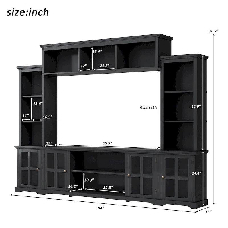 Entertainment Unit with Bridge, TV Console Table for TVs Up to 70, Two Pier Units