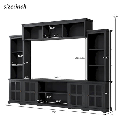 Entertainment Unit with Bridge, TV Console Table for TVs Up to 70, Two Pier Units