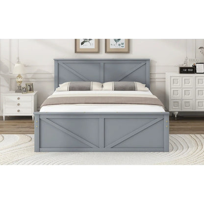 Queen Size Wooden Platform Bed with Four Storage Drawers and Support Legs, Gray