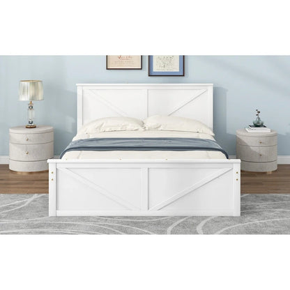 Queen Size Wooden Platform Bed with Four Storage Drawers and Support Legs, Gray