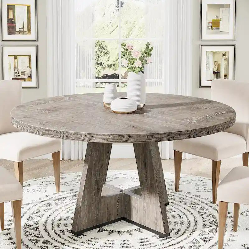47 Inch Round Dining Table for 4, Wood Kitchen Dinner Table for Kitchen Dining Living Room - N/A