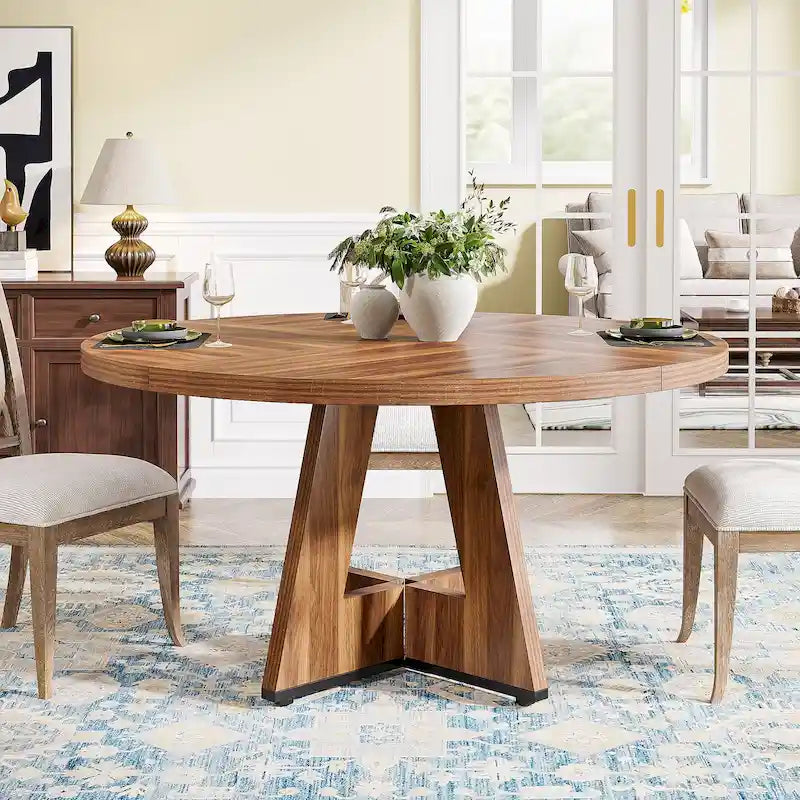 47 Inch Round Dining Table for 4, Wood Kitchen Dinner Table for Kitchen Dining Living Room - N/A