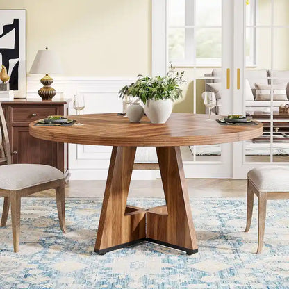 47 Inch Round Dining Table for 4, Wood Kitchen Dinner Table for Kitchen Dining Living Room - N/A