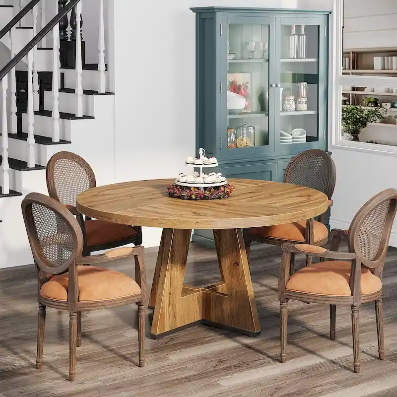 47 Inch Round Dining Table for 4, Wood Kitchen Dinner Table for Kitchen Dining Living Room - N/A