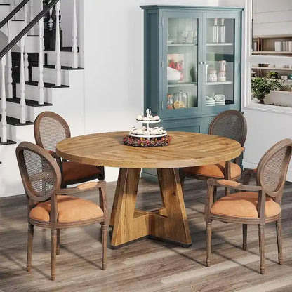 47 Inch Round Dining Table for 4, Wood Kitchen Dinner Table for Kitchen Dining Living Room - N/A