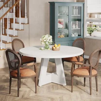 47 Inch Round Dining Table for 4, Wood Kitchen Dinner Table for Kitchen Dining Living Room - N/A