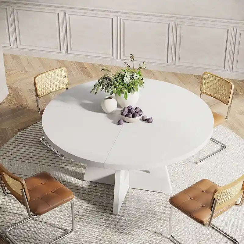 47 Inch Round Dining Table for 4, Wood Kitchen Dinner Table for Kitchen Dining Living Room - N/A