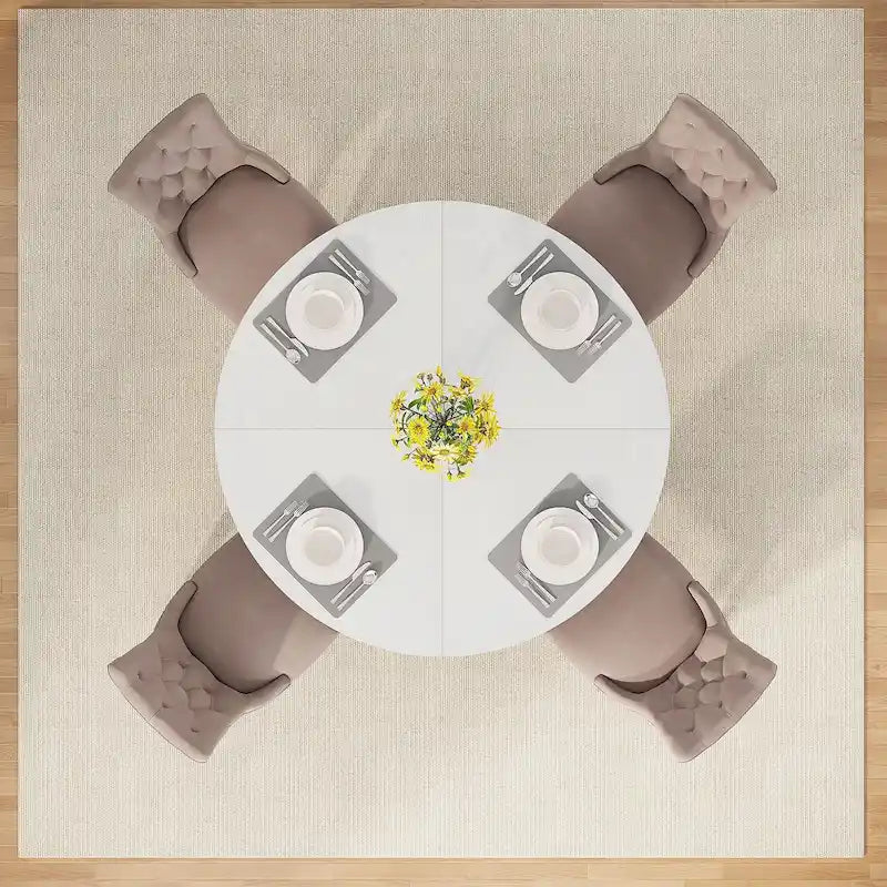 47 Inch Round Dining Table for 4, Wood Kitchen Dinner Table for Kitchen Dining Living Room - N/A