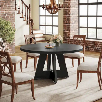 47 Inch Round Dining Table for 4, Wood Kitchen Dinner Table for Kitchen Dining Living Room - N/A