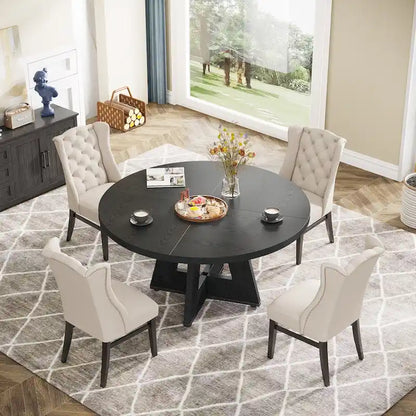 47 Inch Round Dining Table for 4, Wood Kitchen Dinner Table for Kitchen Dining Living Room - N/A