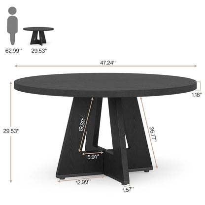47 Inch Round Dining Table for 4, Wood Kitchen Dinner Table for Kitchen Dining Living Room - N/A
