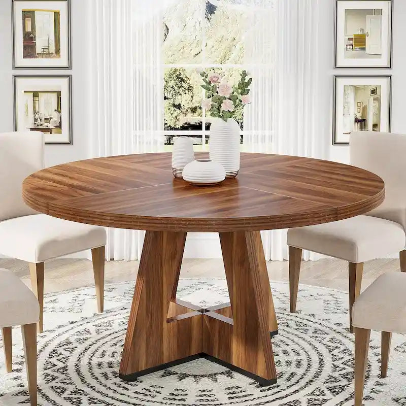 47 Inch Round Dining Table for 4, Wood Kitchen Dinner Table for Kitchen Dining Living Room - N/A