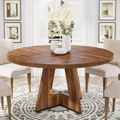 47 Inch Round Dining Table for 4, Wood Kitchen Dinner Table for Kitchen Dining Living Room - N/A
