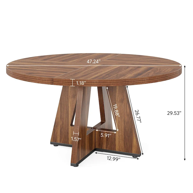 47 Inch Round Dining Table for 4, Wood Kitchen Dinner Table for Kitchen Dining Living Room - N/A