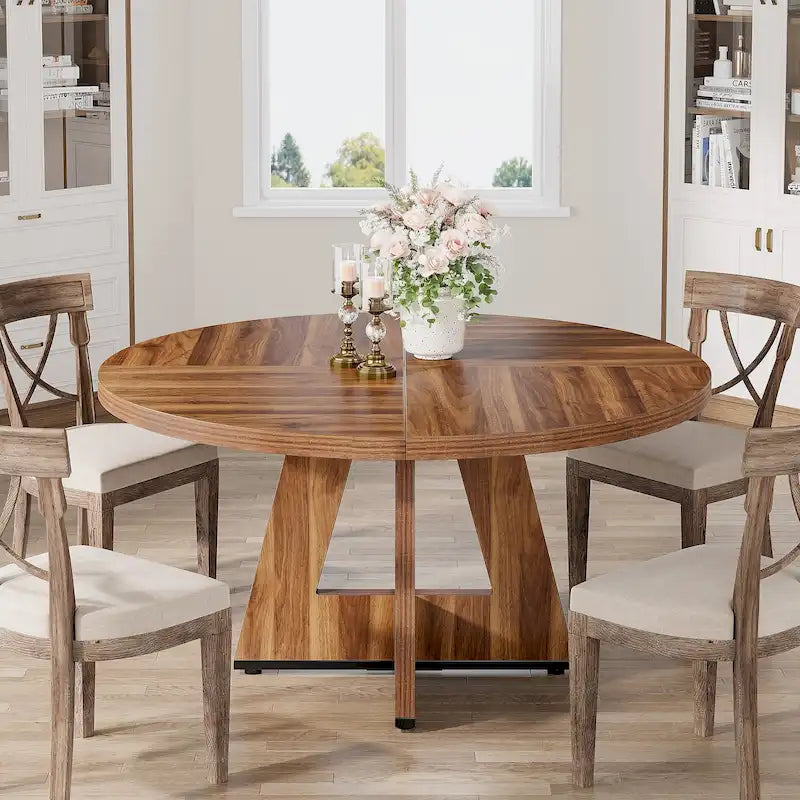 47 Inch Round Dining Table for 4, Wood Kitchen Dinner Table for Kitchen Dining Living Room - N/A
