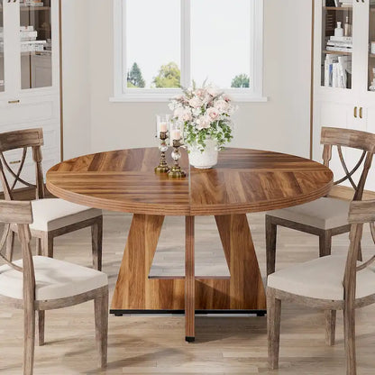 47 Inch Round Dining Table for 4, Wood Kitchen Dinner Table for Kitchen Dining Living Room - N/A