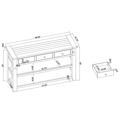 Modern Solid Pine Wood Top Console Table with 3 Drawers and 2 Shelves