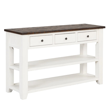 Modern Solid Pine Wood Top Console Table with 3 Drawers and 2 Shelves