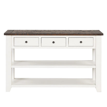Modern Solid Pine Wood Top Console Table with 3 Drawers and 2 Shelves