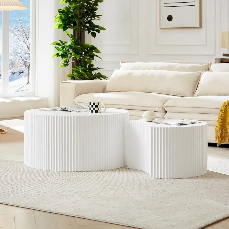 Modern Glam Round End Nesting Coffee Table Set for Living Room (Set of 2) No Assembled