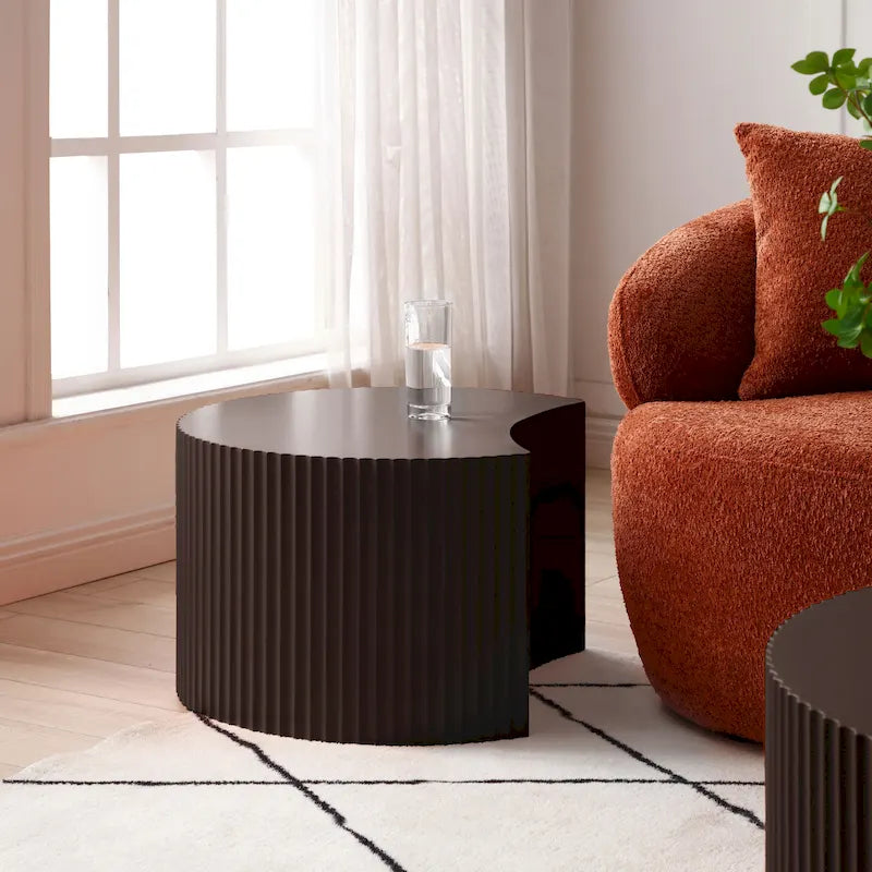 Modern Glam Round End Nesting Coffee Table Set for Living Room (Set of 2) No Assembled