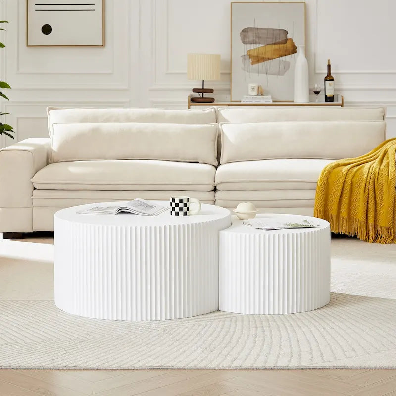 Modern Glam Round End Nesting Coffee Table Set for Living Room (Set of 2) No Assembled