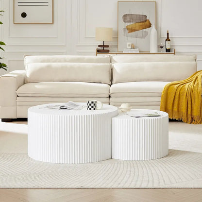 Modern Glam Round End Nesting Coffee Table Set for Living Room (Set of 2) No Assembled