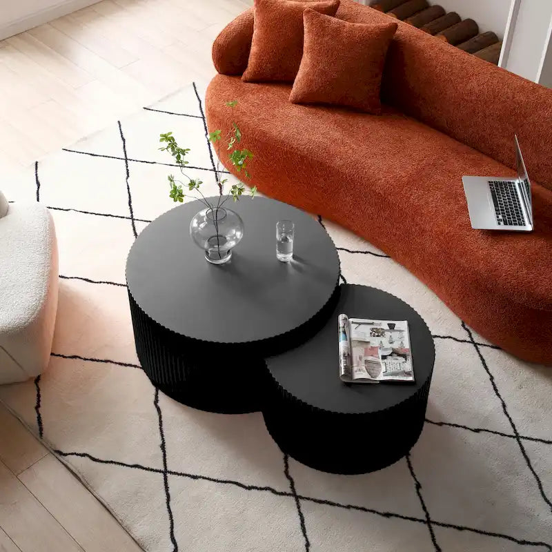 Modern Glam Round End Nesting Coffee Table Set for Living Room (Set of 2) No Assembled