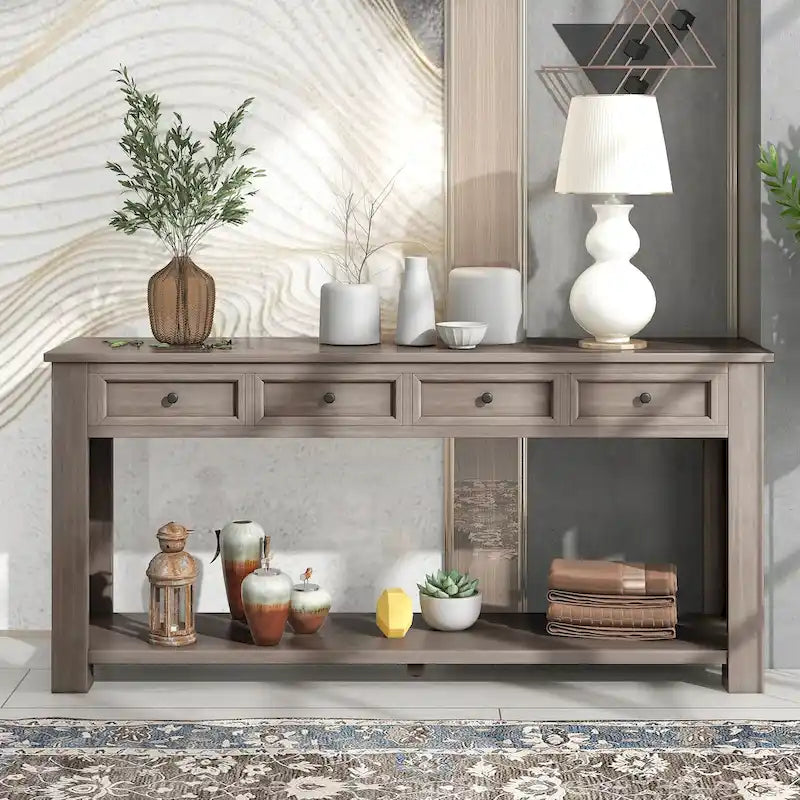 Console Table/Sofa Table with Storage Drawers and Bottom Shelf - 63L x 14W x 30H