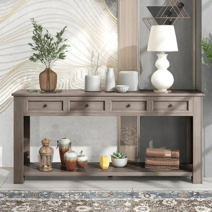 Console Table/Sofa Table with Storage Drawers and Bottom Shelf - 63L x 14W x 30H