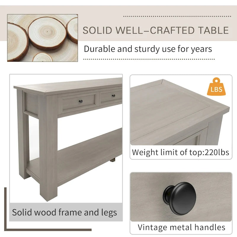 Console Table/Sofa Table with Storage Drawers and Bottom Shelf - 63L x 14W x 30H