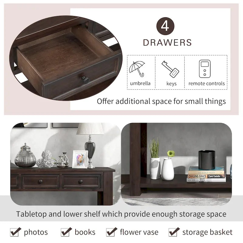 Console Table/Sofa Table with Storage Drawers and Bottom Shelf - 63L x 14W x 30H