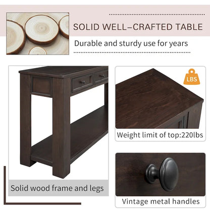 Console Table/Sofa Table with Storage Drawers and Bottom Shelf - 63L x 14W x 30H