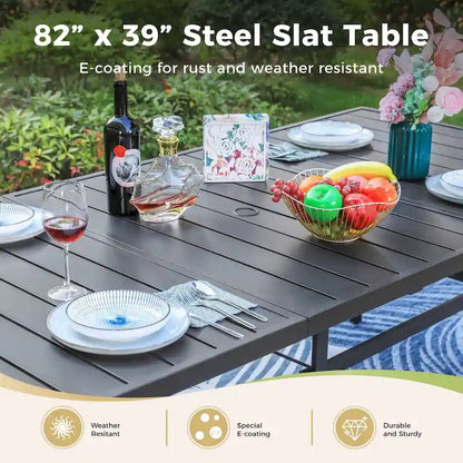 MAISON ARTS Extra Large Metal Patio Dining Table Steel Rectangular Outdoor Table for 8 Person